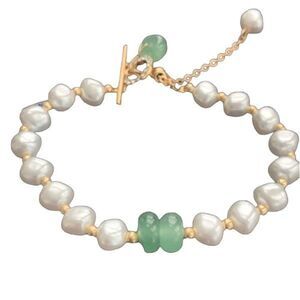 Mason & Madison Faux Pearl Adjustable Bracelet with Faux Jade Charm, Gift Ready